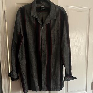 Todd Snyder Men's Charcoal and Burgundy Striped camp shirt